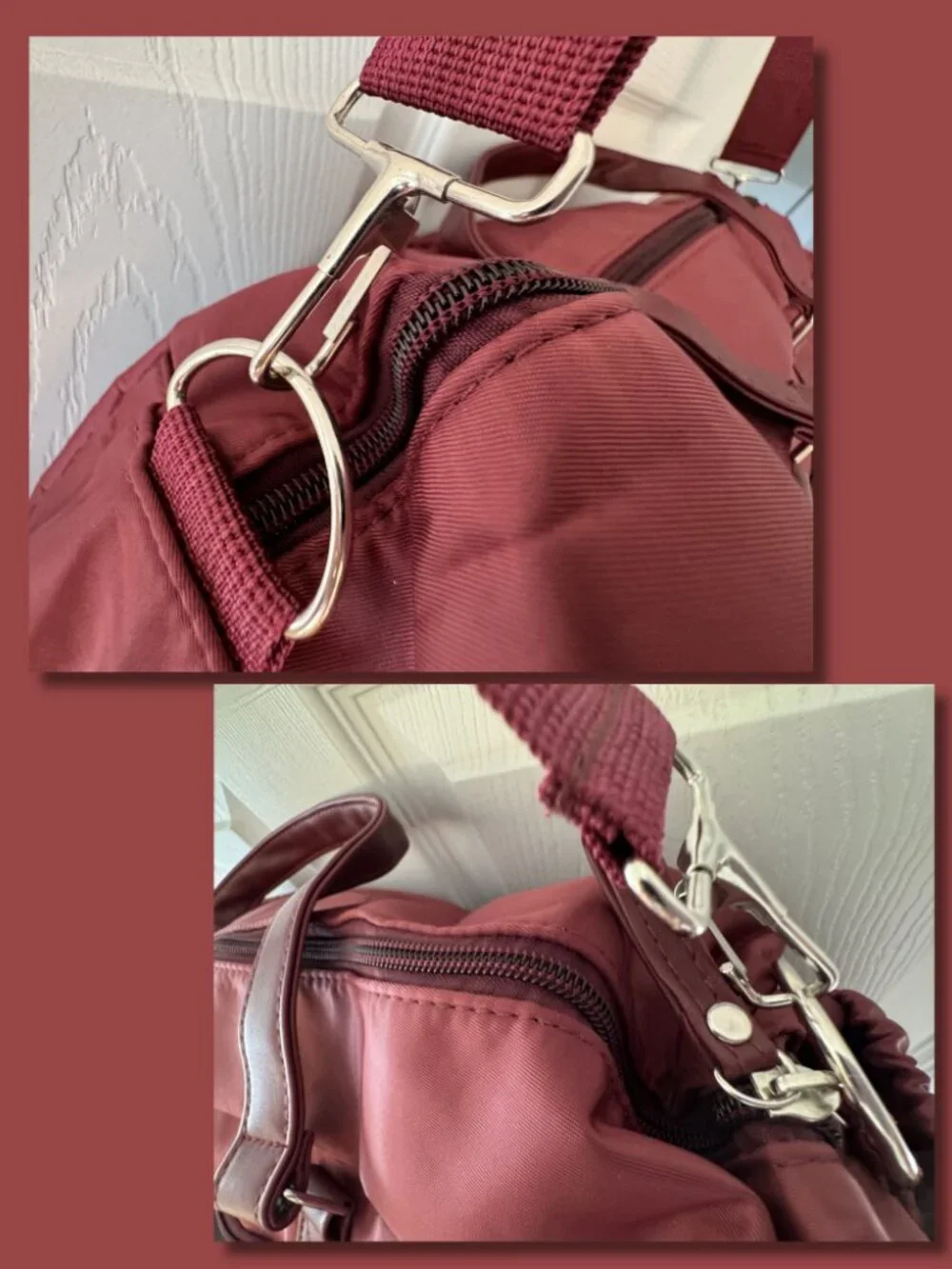 Packable Duffel Bag Weekender Maroon Travel Tote Shoe Compartment